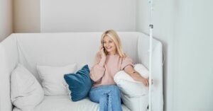 woman in functional medicine clinic getting an IV