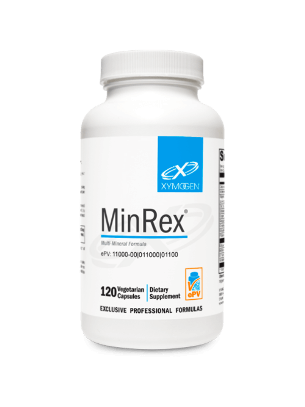 A supplement bottle of Minrex by Xymogen