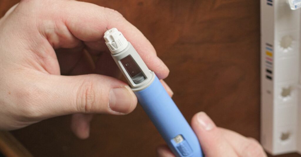 Close up of an Ozempic pen.